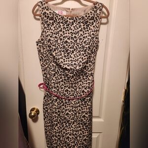 Leopard Print Sleeveless Dress with Pink Belt Size 12